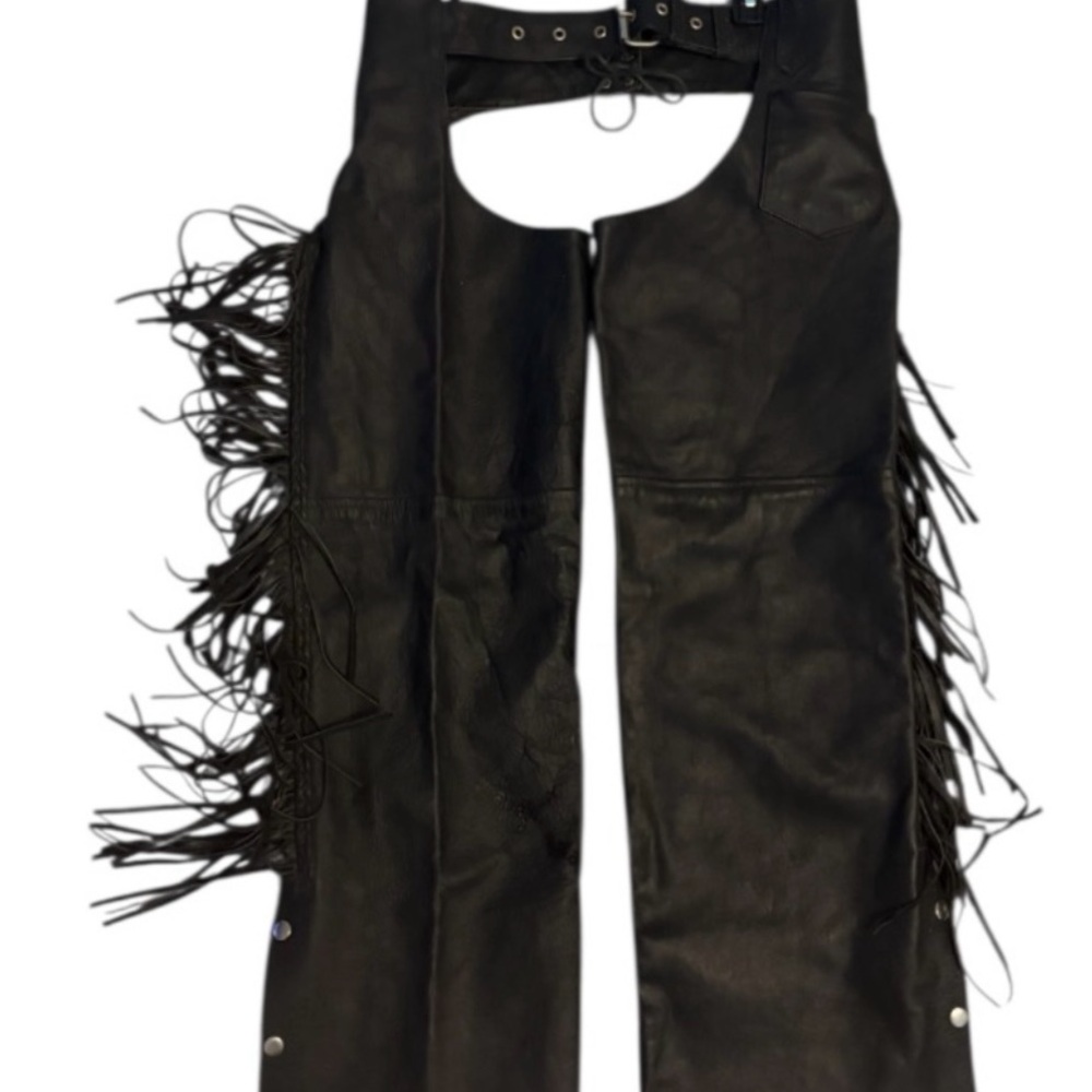 BARNEY’S LEATHER CHIC Black LEATHER Fringe Pants - Picture 3 of 13